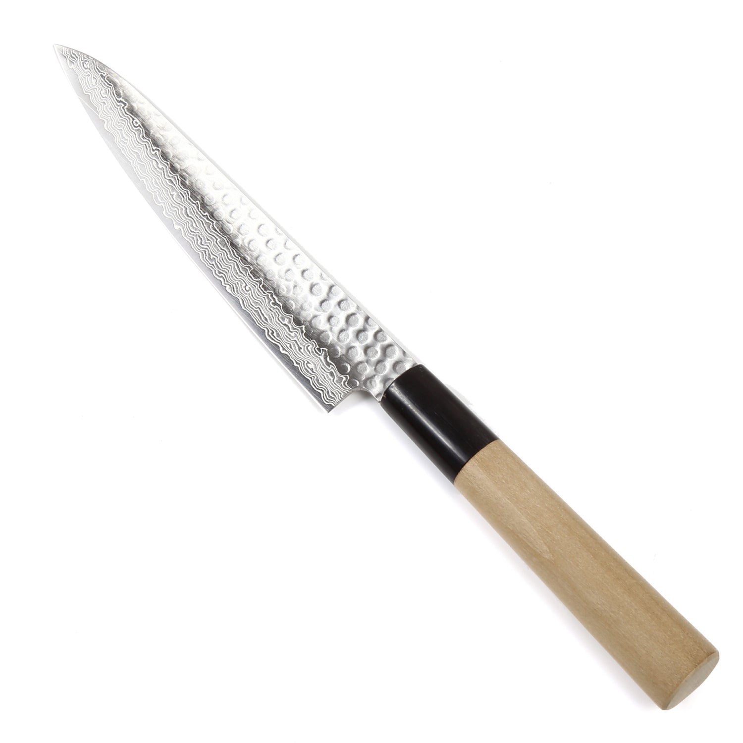 Syosaku Japanese Petty Knife Hammered Damascus VG-10 46 Layer D-Shape Magnolia Wood Handle, 6-inch (150mm) - Syosaku-Japan