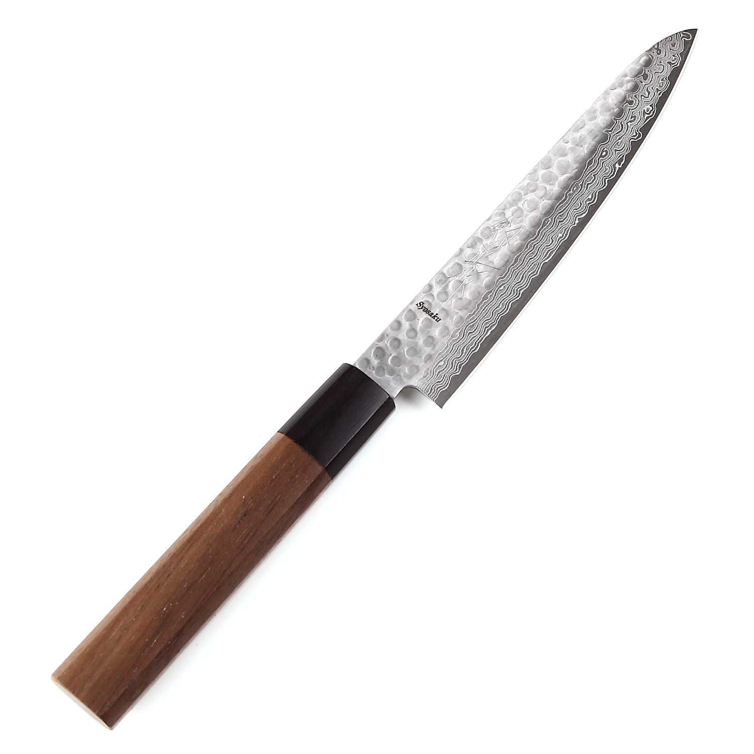 Syosaku Japanese Petty Knife Hammered Damascus VG-10 46 Layer Octagonal Walnut Handle, 6-inch (150mm) - Syosaku-Japan