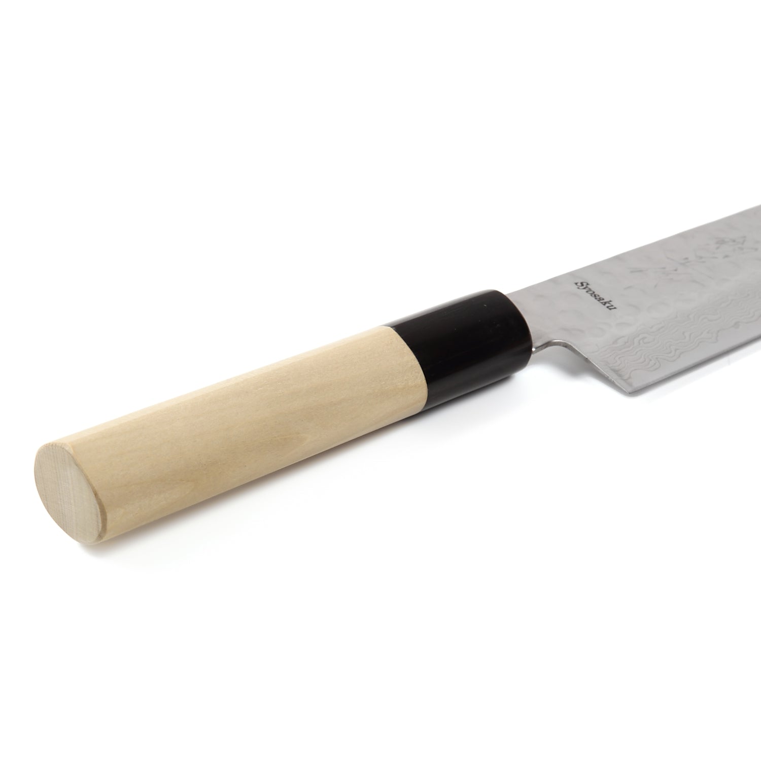 Syosaku Japanese Multi-Purpose Chef Knife Hammered Damascus VG-10 46 Layer D-Shape Magnolia Wood Handle, Santoku 7-inch (180mm) - Syosaku-Japan