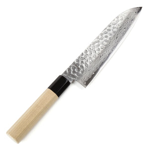 Syosaku Japanese Multi-Purpose Chef Knife Hammered Damascus VG-10 46 Layer Octagonal Magnolia Wood Handle, Santoku 7-inch (180mm) - Syosaku-Japan