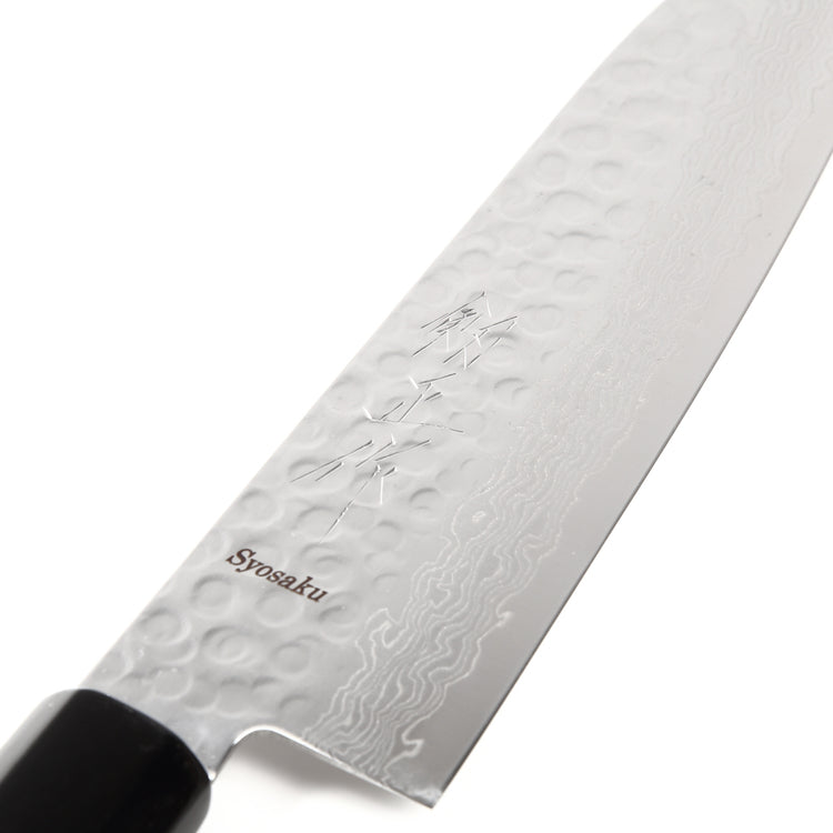 Syosaku Japanese Multi-Purpose Chef Knife Hammered Damascus VG-10 46 Layer Octagonal Magnolia Wood Handle, Santoku 7-inch (180mm) - Syosaku-Japan