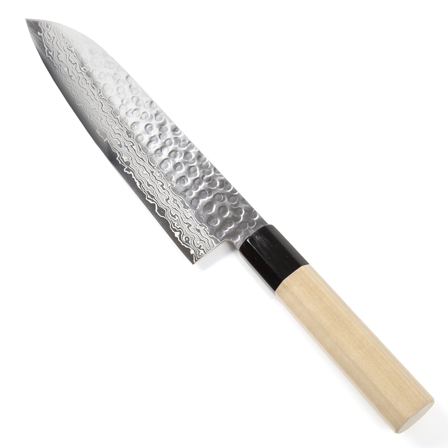Syosaku Japanese Multi-Purpose Chef Knife Hammered Damascus VG-10 46 Layer Octagonal Magnolia Wood Handle, Santoku 7-inch (180mm) - Syosaku-Japan