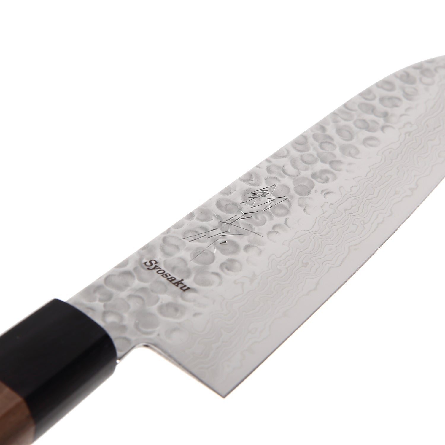 Syosaku Japanese Multi-Purpose Chef Knife Hammered Damascus VG-10 46 Layer Octagonal Walnut Handle, Santoku 7-inch (180mm) - Syosaku-Japan