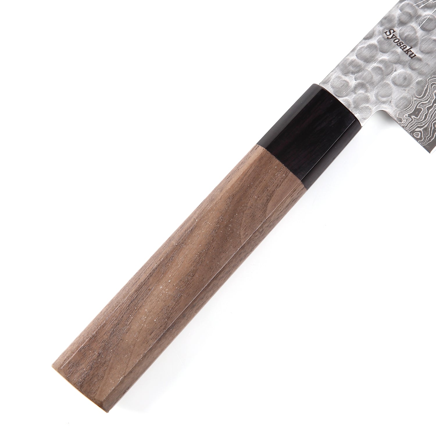Syosaku Japanese Multi-Purpose Chef Knife Hammered Damascus VG-10 46 Layer Octagonal Walnut Handle, Santoku 7-inch (180mm) - Syosaku-Japan