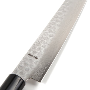 Syosaku Japanese Sujihiki Knife Hammered Damascus VG-10 46 Layer D-Shape Magnolia Wood Handle, Slicer 9.5-inch (240mm) - Syosaku-Japan