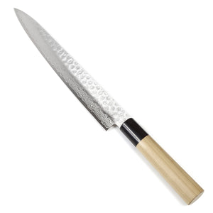 Syosaku Japanese Sujihiki Knife Hammered Damascus VG-10 46 Layer D-Shape Magnolia Wood Handle, Slicer 9.5-inch (240mm) - Syosaku-Japan