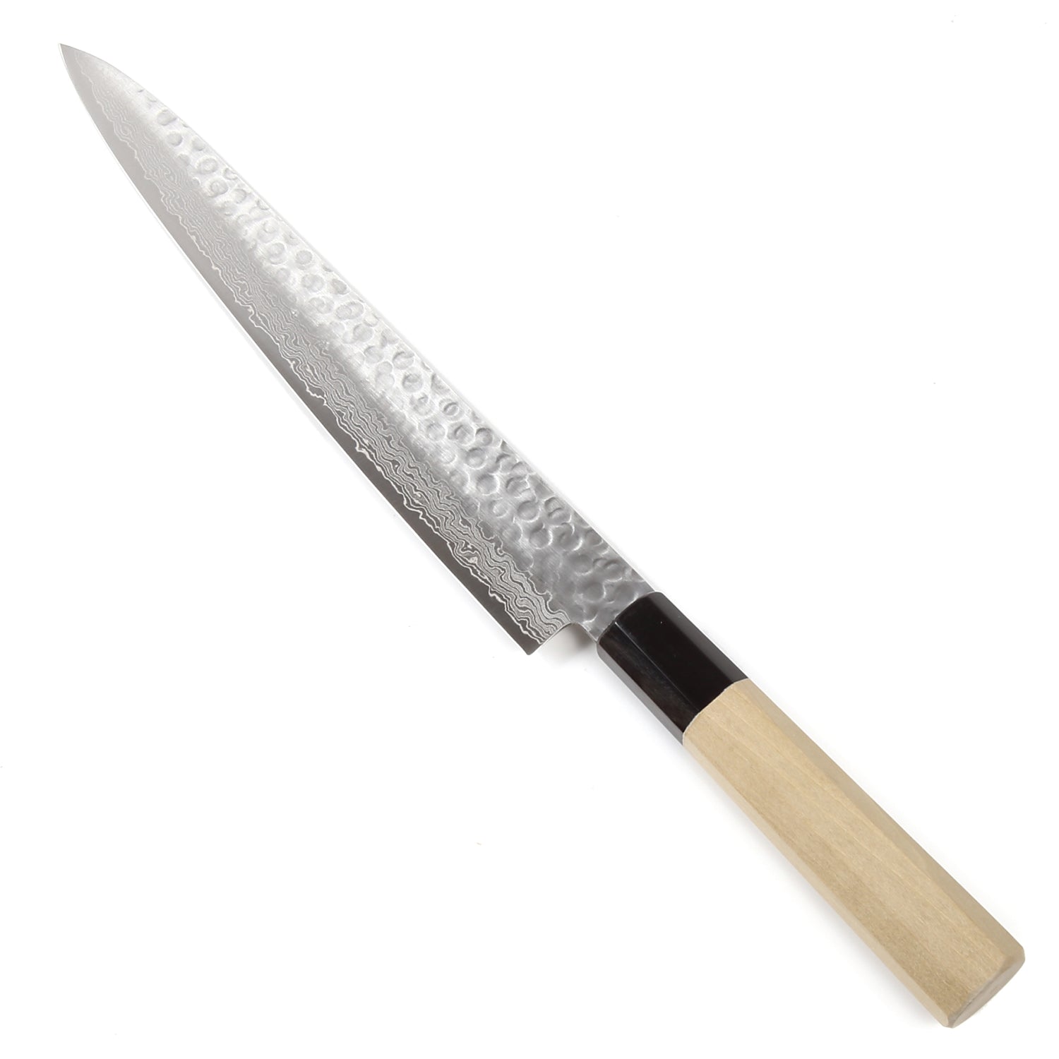 Syosaku Japanese Sujihiki Knife Hammered Damascus VG-10 46 Layer Octagonal Magnolia Wood Handle, Slicer 9.5-inch (240mm) - Syosaku-Japan