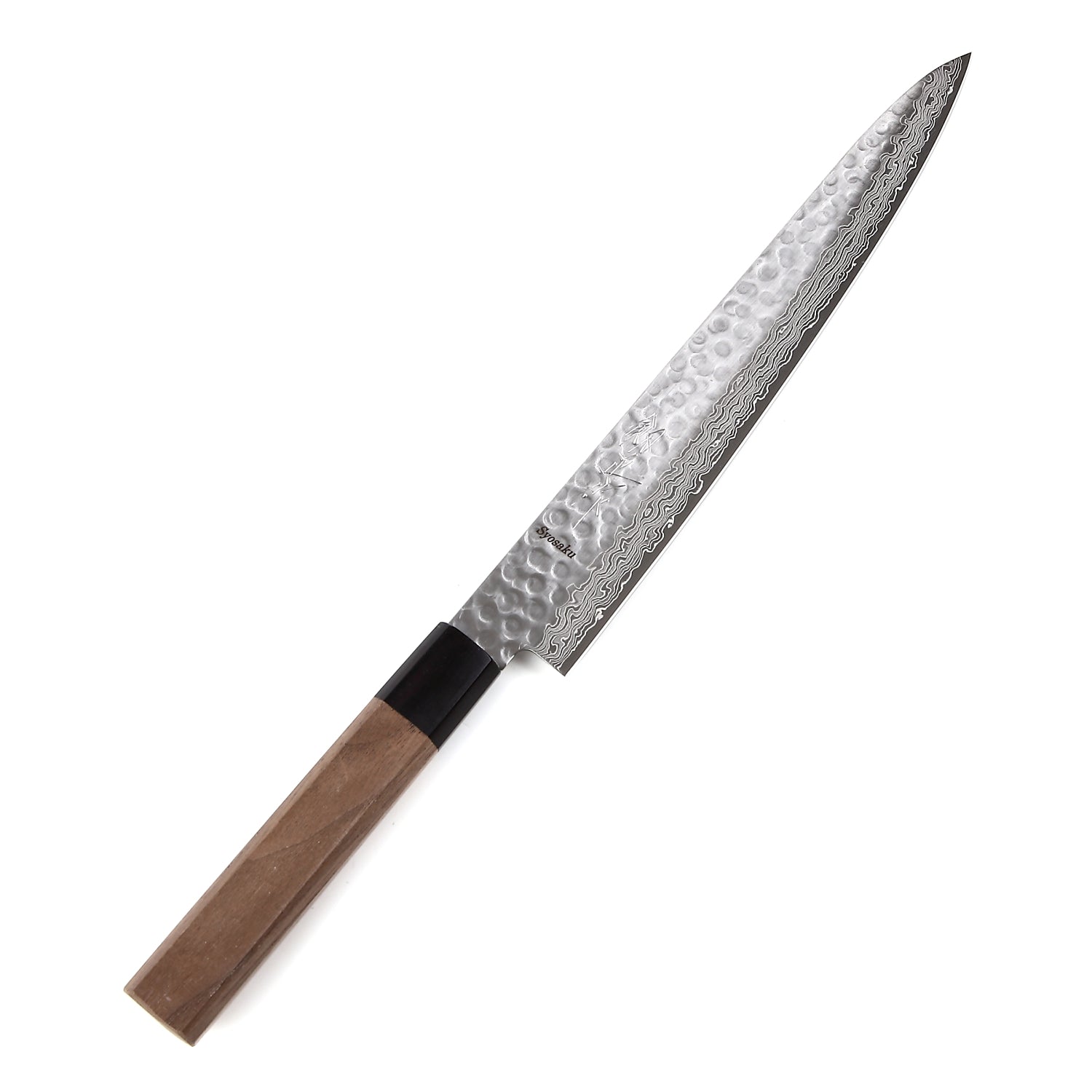 Syosaku Japanese Sujihiki Knife Hammered Damascus VG-10 46 Layer Octagonal Walnut Handle, Slicer 9.5-inch (240mm) - Syosaku-Japan