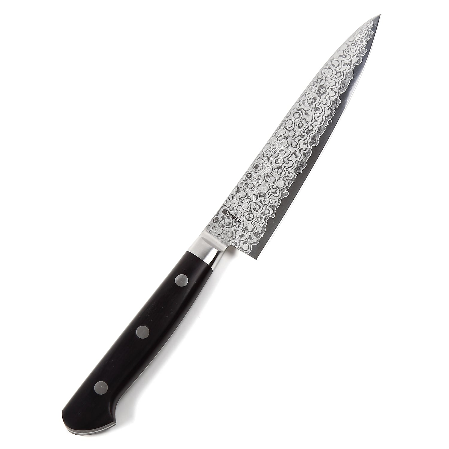 Syosaku Japanese Petty Knife Shaded Damascus VG-10 16 Layer Black Pakkawood Handle, 5.3-inch (135mm) - Syosaku-Japan
