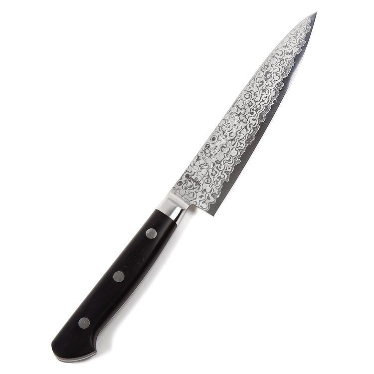 Syosaku Japanese Petty Knife Shaded Damascus VG-10 16 Layer Black Pakkawood Handle, 5.3-inch (135mm) - Syosaku-Japan