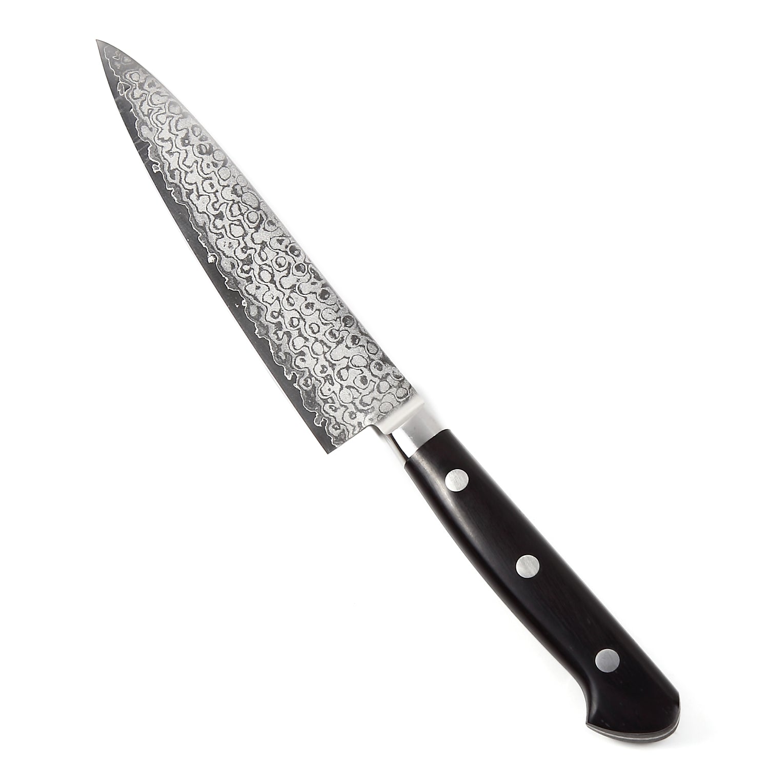 Syosaku Japanese Petty Knife Shaded Damascus VG-10 16 Layer Black Pakkawood Handle, 5.3-inch (135mm) - Syosaku-Japan