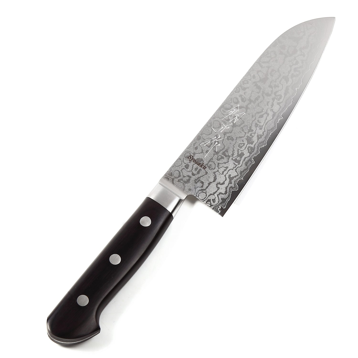 Syosaku Japanese Multi-Purpose Chef Knife Shaded Damascus VG-10 16 Layer Black Pakkawood Handle, Santoku 6.5-inch (165mm) - Syosaku-Japan