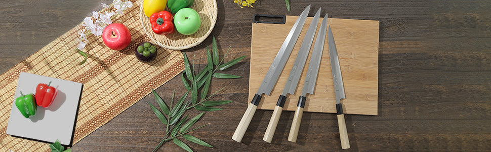 Syosaku Japanese Sushi Sashimi Chef Knife Shiroko (White Steel) No.2 D-Shape Magnolia Wood Handle, Yanagiba 13-inch (330mm) - Syosaku-Japan