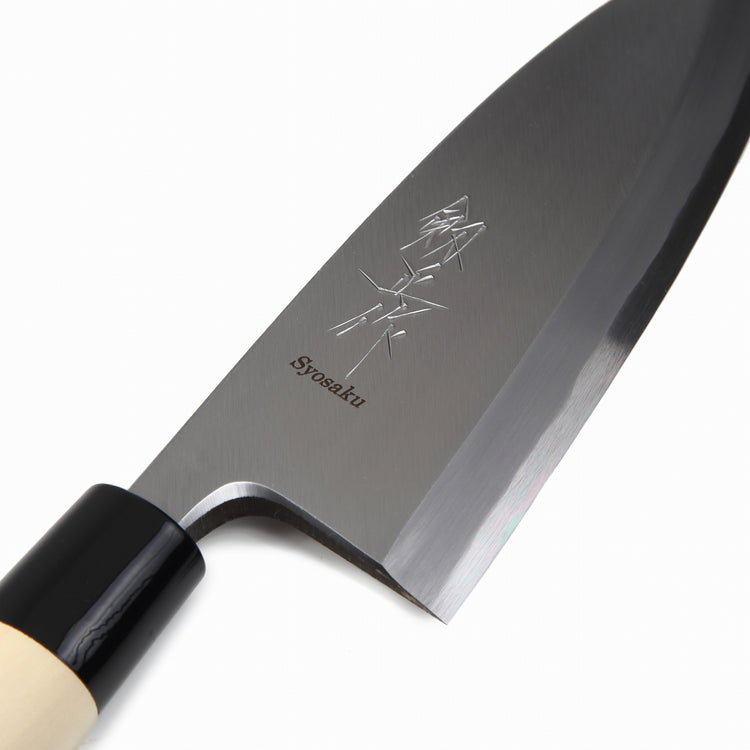 Syosaku Japanese Sushi Fillet Chef Knife Kigami (Yellow Steel) No.2 D-Shape Magnolia Wood Handle, Deba 6.5-inch (165mm) - Syosaku-Japan