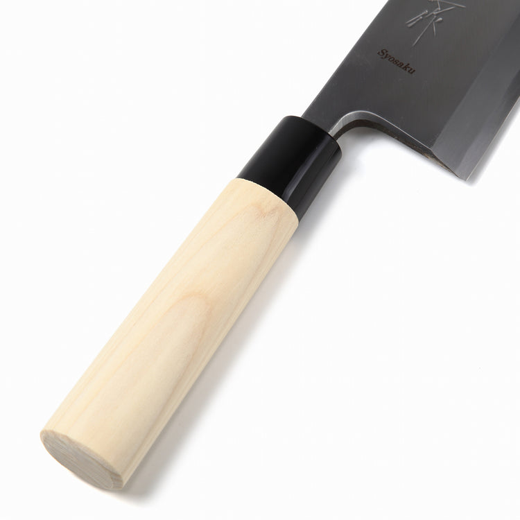 Syosaku Japanese Sushi Fillet Chef Knife Kigami (Yellow Steel) No.2 D-Shape Magnolia Wood Handle, Deba 7-inch (180mm) - Syosaku-Japan