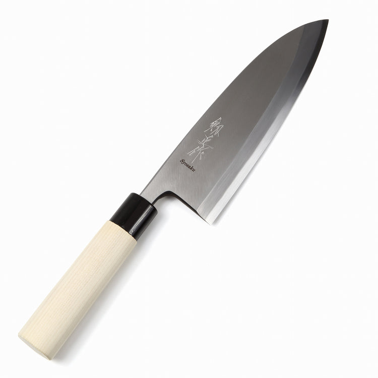 Syosaku Japanese Sushi Fillet Chef Knife Kigami (Yellow Steel) No.2 D-Shape Magnolia Wood Handle, Deba 7.7-inch (195mm) - Syosaku-Japan