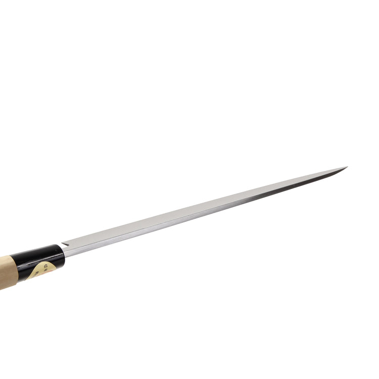 Syosaku Japanese Sushi Sashimi Chef Knife Kigami (Yellow Steel) No.2 D-Shape Magnolia Wood Handle, Yanagiba 9.5-inch (240mm) - Syosaku-Japan