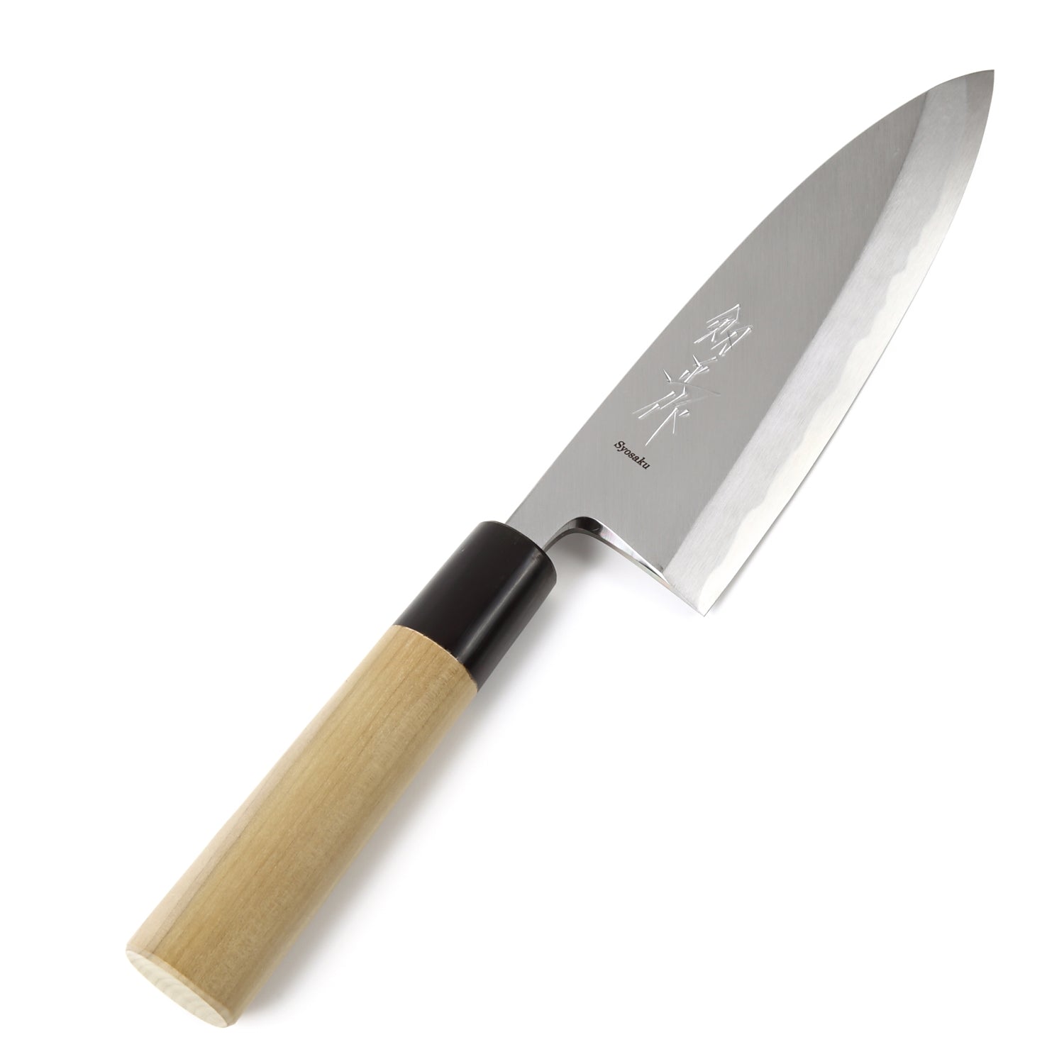 Syosaku Japanese Sushi Fillet Chef Knife Shiroko (White Steel) No.2 D-Shape Magnolia Wood Handle, Deba 6.5-inch (165mm) - Syosaku-Japan