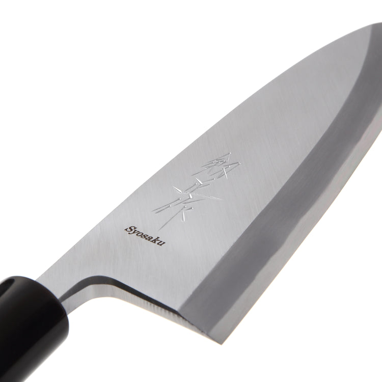Syosaku Japanese Sushi Fillet Chef Knife Shiroko (White Steel) No.2 D-Shape Magnolia Wood Handle, Deba 7.7-inch (195mm) - Syosaku-Japan
