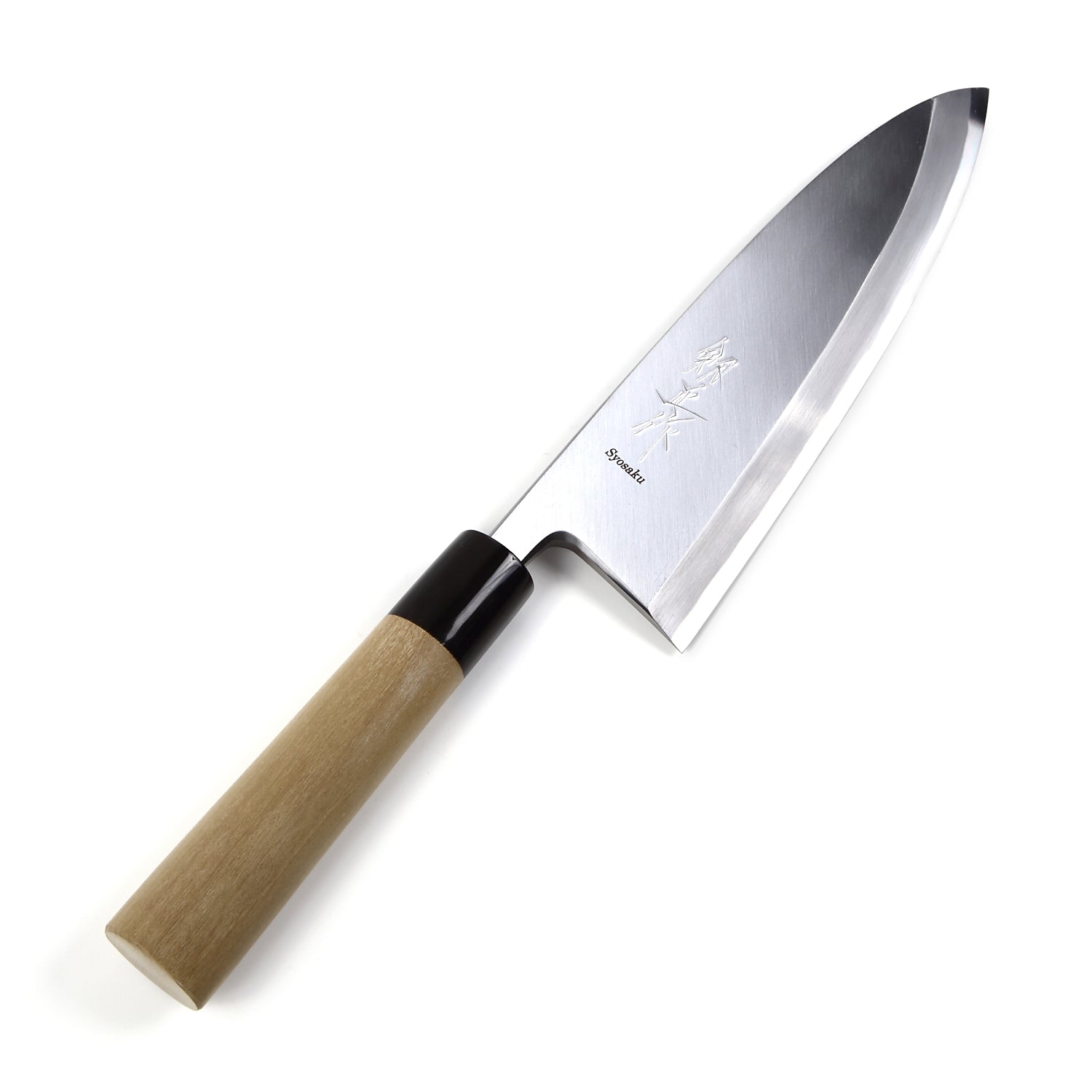 Syosaku Japanese Sushi Fillet Chef Knife Shiroko (White Steel) No.2 D-Shape Magnolia Wood Handle, Deba 8.3-inch (210mm) - Syosaku-Japan