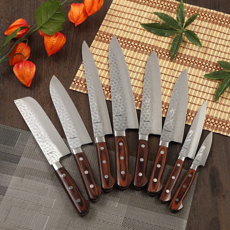 Syosaku Japanese Vegetable Knife Hammered Damascus VG-10 16 Layer Mahogany Handle, Nakiri 6.3-inch (160mm) - Syosaku-Japan