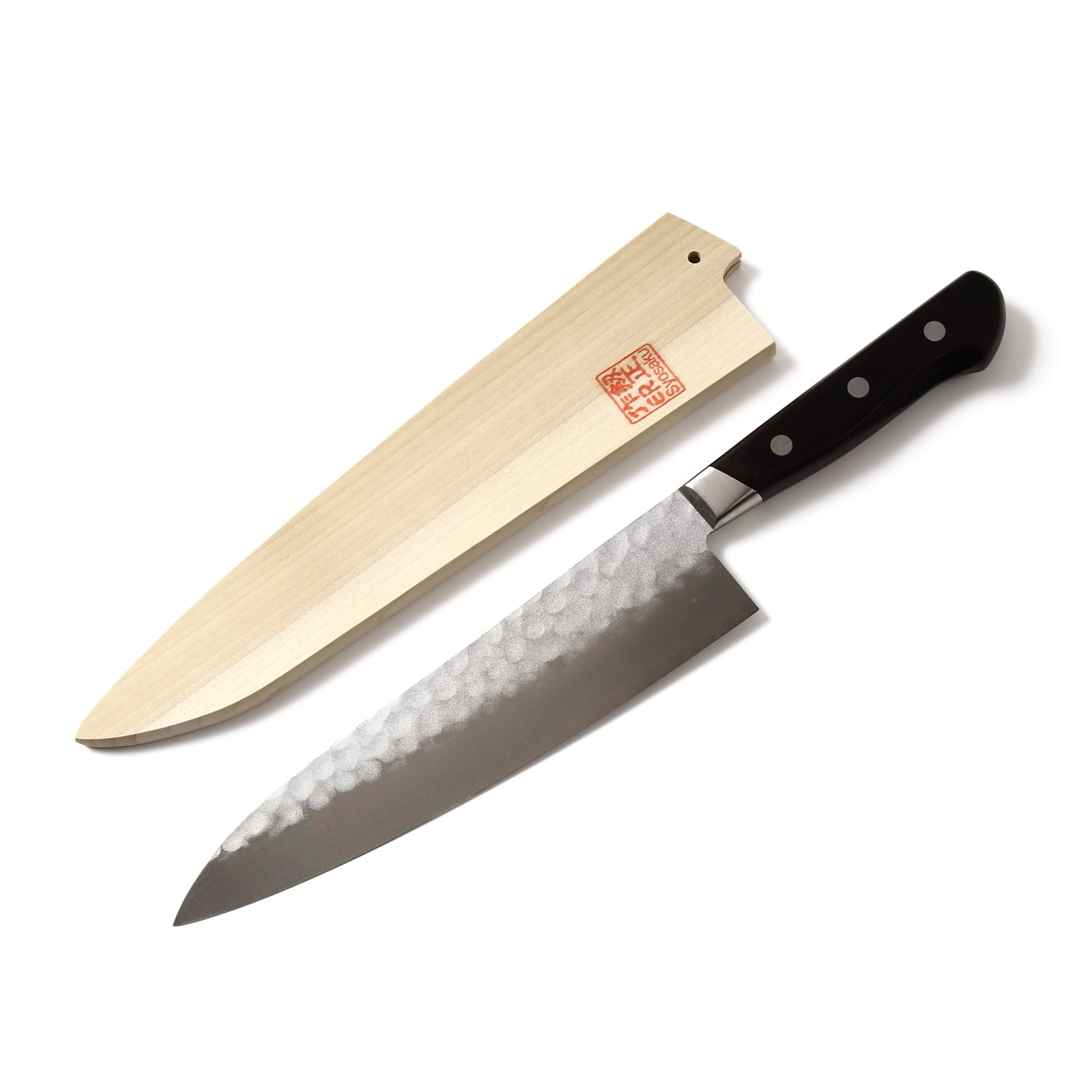 Syosaku Japanese Chef Knife Aoko (Blue Steel) No.2 Black Pakkawood Handle, Gyuto 8-inch (200mm) with Magnolia Wood Sheath Saya Cover - Syosaku-Japan