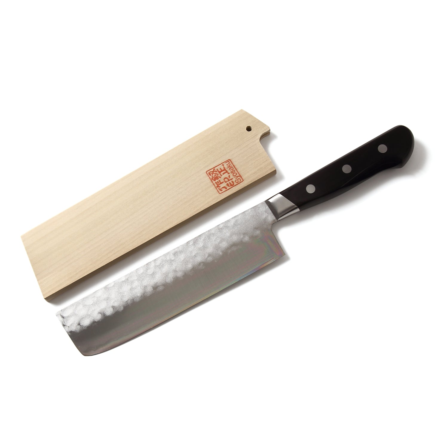 Syosaku Japanese Vegetable Knife Aoko (Blue Steel) - No.2 Black Pakkawood Handle, Nakiri 6.5-inch (160mm) with Magnolia Wood Sheath Saya Cover - Syosaku-Japan