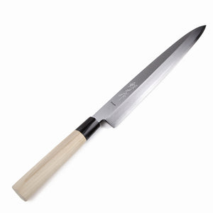 Syosaku Japanese Sushi Sashimi Chef Knife Shiroko (White Steel) No.2 D-Shape Magnolia Wood Handle, Yanagiba 13-inch (330mm) - Syosaku-Japan