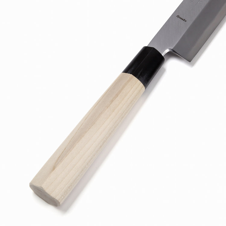 Syosaku Japanese Sushi Sashimi Chef Knife Shiroko (White Steel) No.2 D-Shape Magnolia Wood Handle, Yanagiba 13-inch (330mm) - Syosaku-Japan