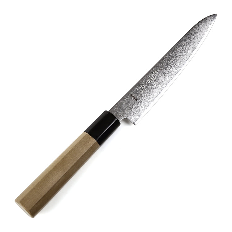 Syosaku Japanese Petty Knife Damascus ZA18 69 Layer Octagonal Magnolia Wood Handle, 6-inch (150mm) - Syosaku-Japan