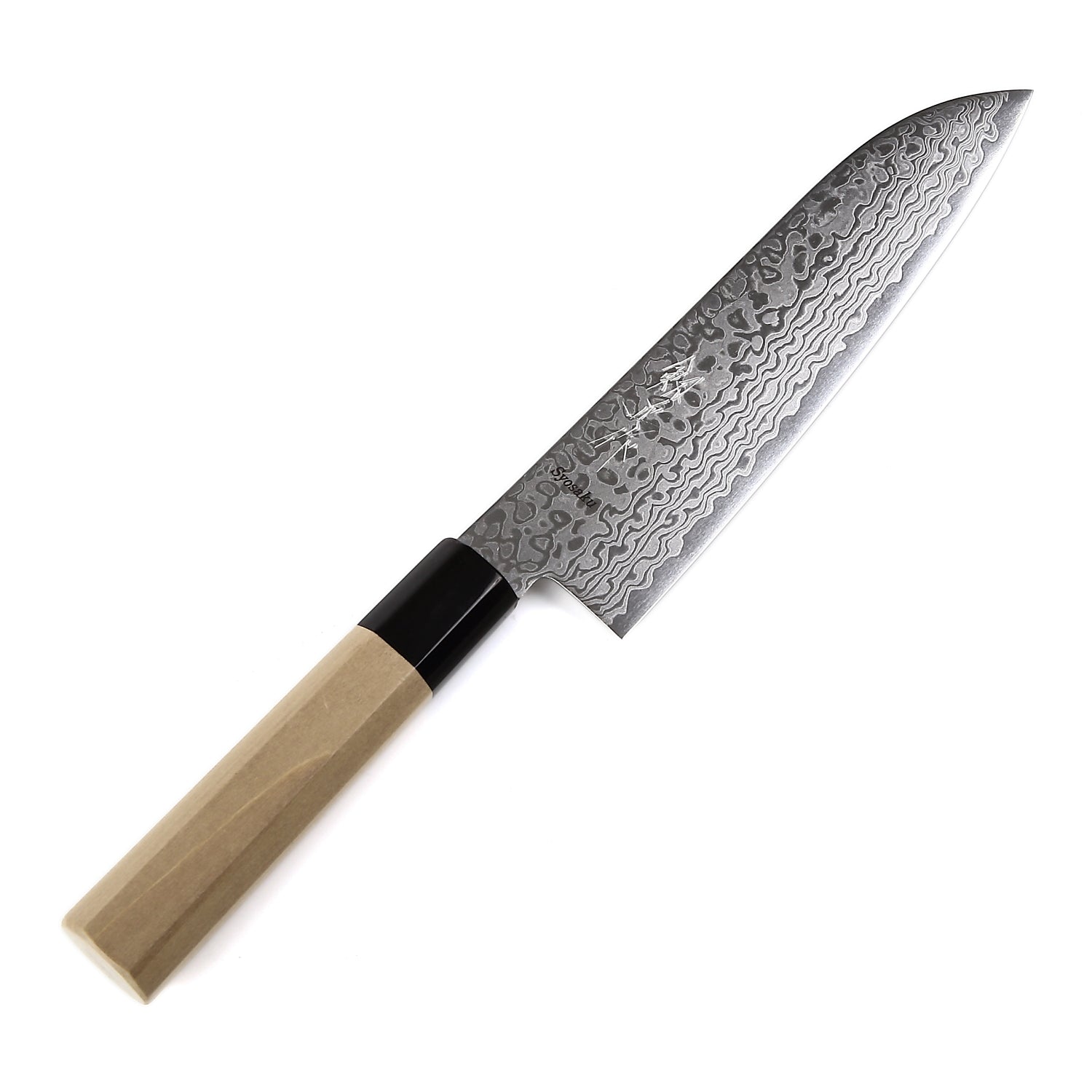 Syosaku Japanese Multi Purpose Chef Knife Damascus ZA18 69 Layer Octagonal Magnolia Wood Handle, Santoku 7-inch (180mm) - Syosaku-Japan