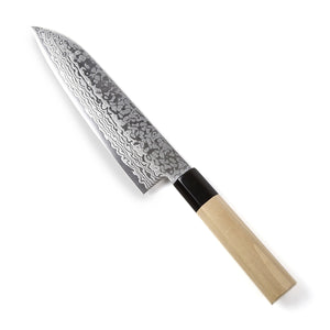 Syosaku Japanese Multi Purpose Chef Knife Damascus ZA18 69 Layer Octagonal Magnolia Wood Handle, Santoku 7-inch (180mm) - Syosaku-Japan
