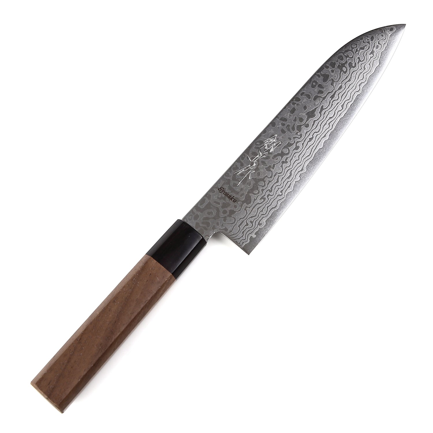 Syosaku Japanese Multi Purpose Chef Knife Damascus ZA18 69 Layer Octagonal Walnut Handle, Santoku 7-inch (180mm) - Syosaku-Japan