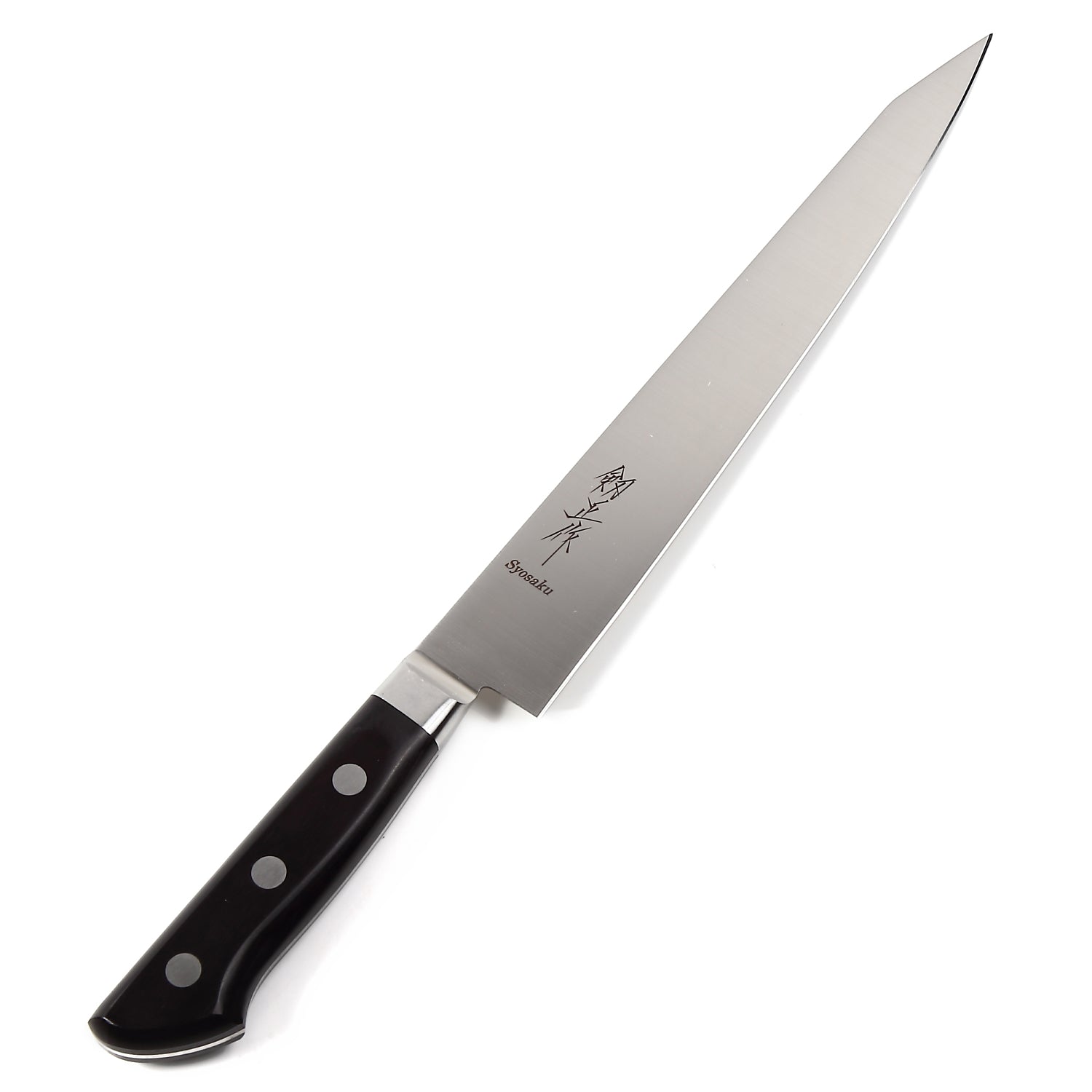 Syosaku Japanese Sujihiki Knife INOX AUS-8A Stainless Steel Black Pakkawood Handle, Slicer 9.5-inch (240mm) - Syosaku-Japan