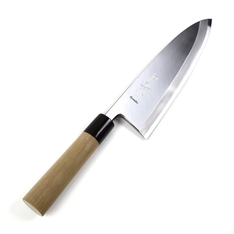 Syosaku Japanese Sushi Fillet Chef Knife Shiroko (White Steel) No.2 D-Shape Magnolia Wood Handle, Deba 8.3-inch (210mm) - Syosaku-Japan