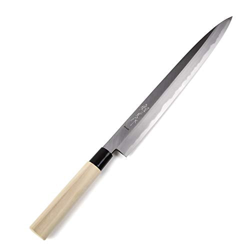 Syosaku Japanese Sushi Sashimi Chef Knife Kigami (Yellow Steel) No.2 D-Shape Magnolia Wood Handle, Yanagiba 13-inch (330mm) - Syosaku-Japan