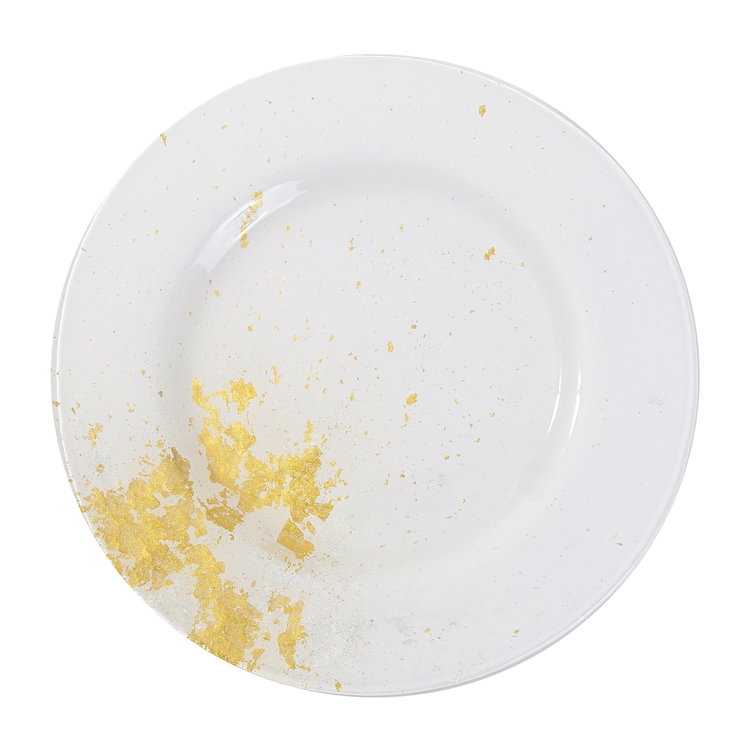 Syosaku Japanese Urushi Glass Dinner Plate 12.5-inch (32cm) Pure White with Gold Leaf, Dishwasher Safe