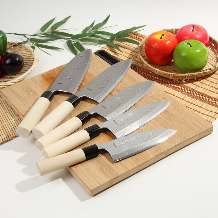 Syosaku Japanese Sushi Fillet Chef Knife Kigami (Yellow Steel) No.2 D-Shape Magnolia Wood Handle, Deba 7.7-inch (195mm) - Syosaku-Japan