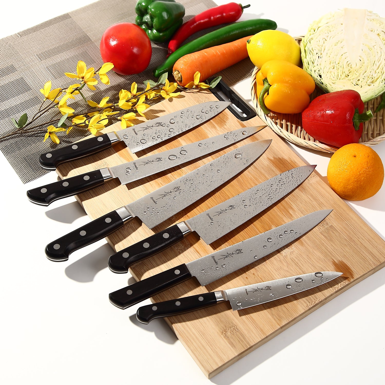 Syosaku Japanese Multi Purpose Chef Knife INOX AUS-8A Stainless Steel Black Pakkawood Handle, Santoku 7-inch (180mm) - Syosaku-Japan