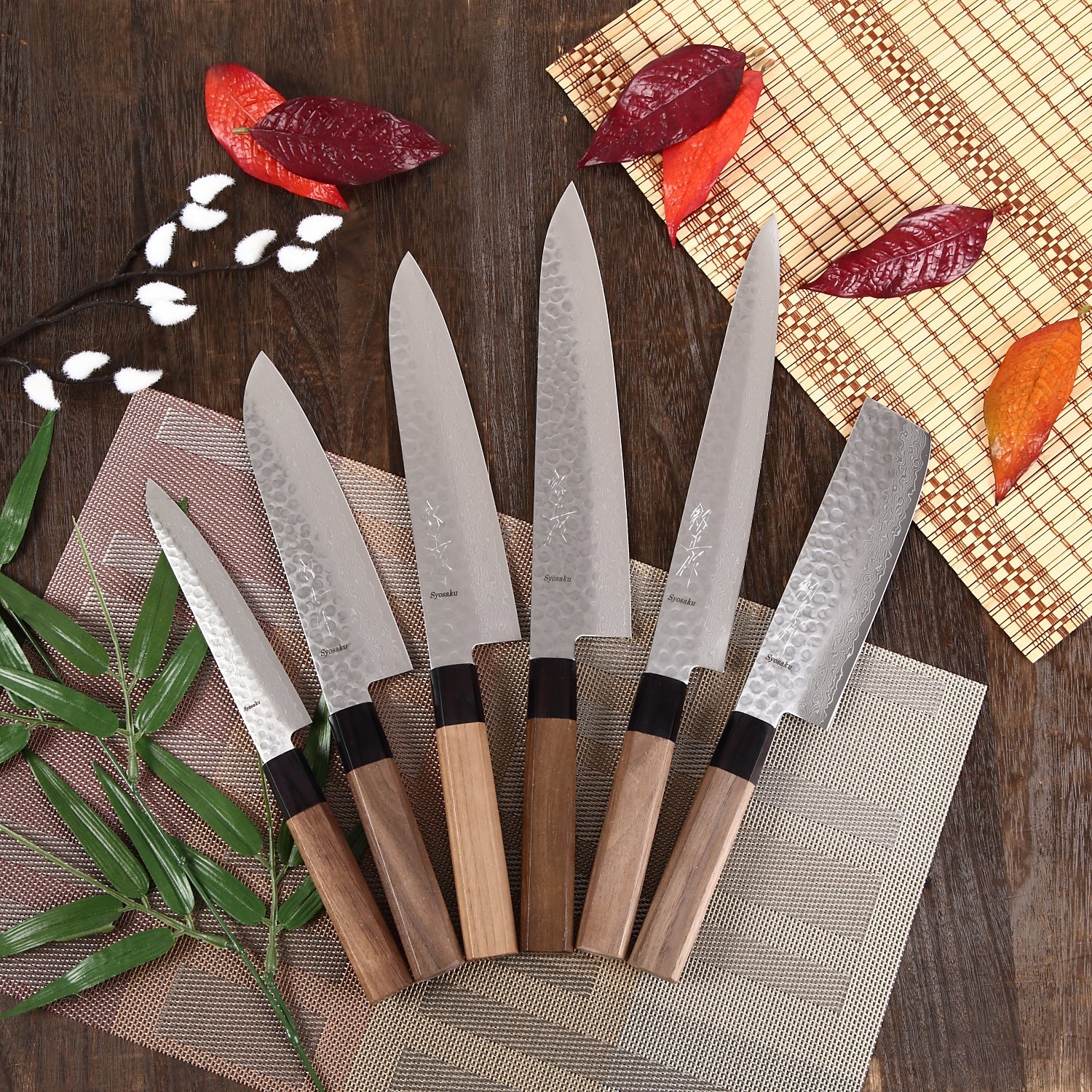 Syosaku Japanese Chef Knife Hammered Damascus VG-10 46 Layer Octagonal Walnut Handle, Gyuto 8.3-inch (210mm) - Syosaku-Japan