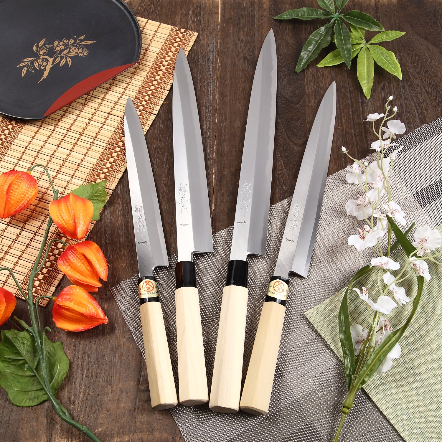Syosaku Japanese Sushi Sashimi Chef Knife Kigami (Yellow Steel) No.2 D-Shape Magnolia Wood Handle, Yanagiba 13-inch (330mm) - Syosaku-Japan