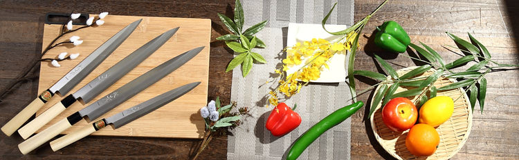 Syosaku Japanese Sushi Sashimi Chef Knife Kigami (Yellow Steel) No.2 D-Shape Magnolia Wood Handle, Yanagiba 11.8-inch (300mm) - Syosaku-Japan