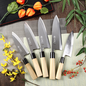 Syosaku Japanese Sushi Fillet Chef Knife Shiroko (White Steel) No.2 D-Shape Magnolia Wood Handle, Deba 6.5-inch (165mm) - Syosaku-Japan