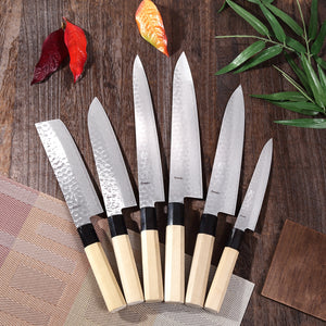Syosaku Japanese Vegetable Best Sharp Kitchen Chef Knife Hammered Damascus VG-10 46 Layer Octagonal Magnolia Wood Handle, Nakiri 6.3-inch (160mm) - Syosaku-Japan