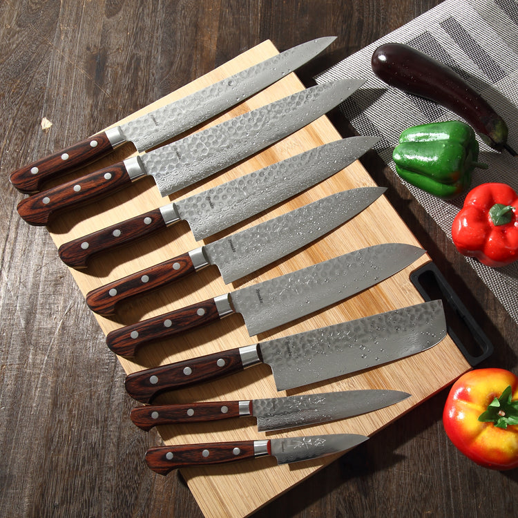 Syosaku Japanese Vegetable Knife Hammered Damascus VG-10 16 Layer Mahogany Handle, Nakiri 6.3-inch (160mm) - Syosaku-Japan