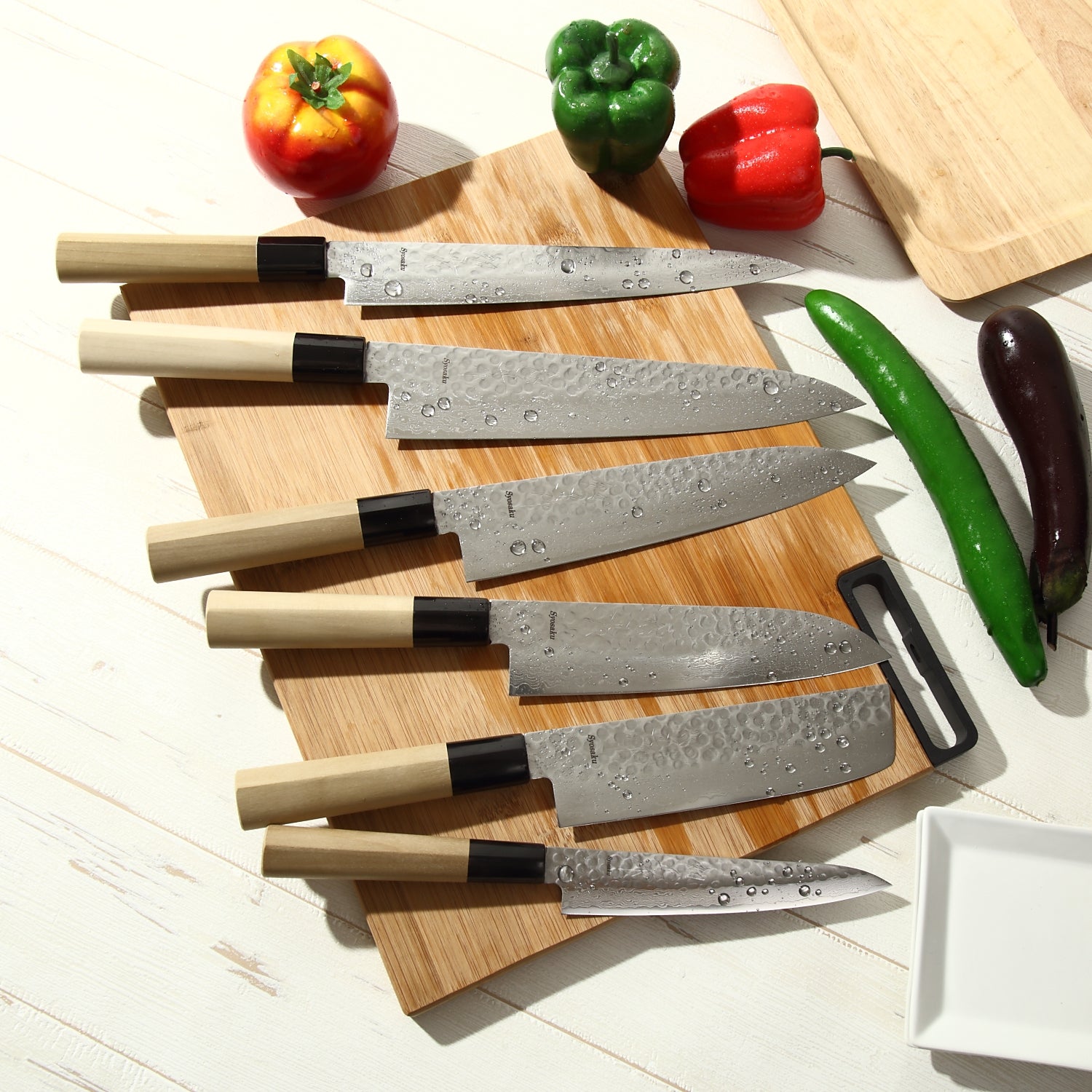 Syosaku Japanese Chef Knife Hammered Damascus VG-10 46 Layer D-Shape Magnolia Wood Handle, Gyuto 8.3-inch (210mm) - Syosaku-Japan