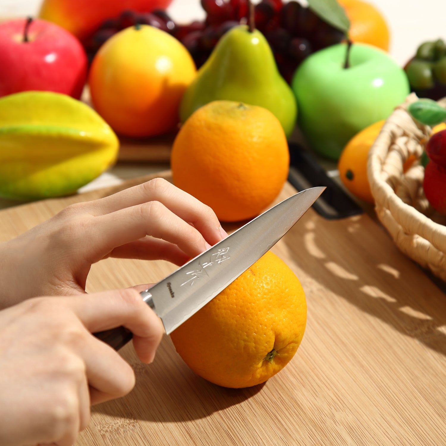 Syosaku Japanese Petty Knife VG-1 Gold Stainless Steel Mahogany Handle, 5.3-inch (135mm) with Magnolia Wood Sheath Saya Cover - Syosaku-Japan