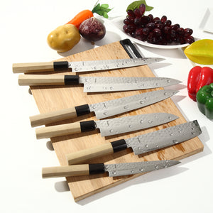 Syosaku Japanese Vegetable Best Sharp Kitchen Chef Knife Hammered Damascus VG-10 46 Layer Octagonal Magnolia Wood Handle, Nakiri 6.3-inch (160mm) - Syosaku-Japan