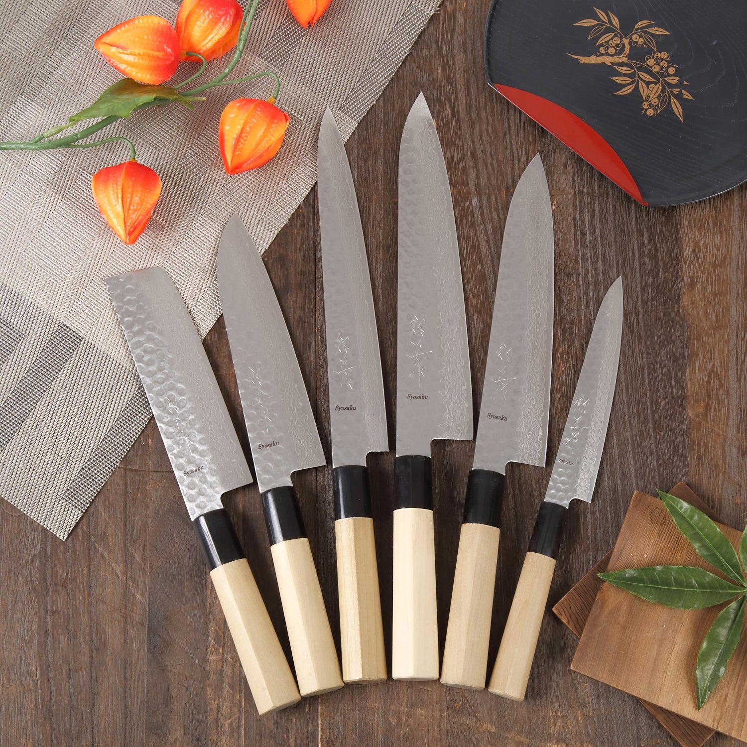 Syosaku Japanese Chef Knife Hammered Damascus VG-10 46 Layer D-Shape Magnolia Wood Handle, Gyuto 8.3-inch (210mm) - Syosaku-Japan