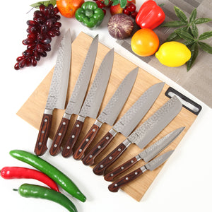Syosaku Japanese Vegetable Knife Hammered Damascus VG-10 16 Layer Mahogany Handle, Nakiri 6.3-inch (160mm) - Syosaku-Japan